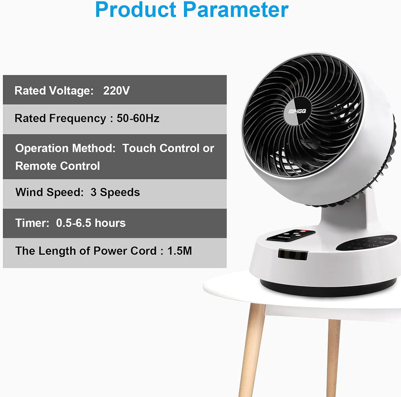 Ventilador Turbo Silencioso de Mesa con Circulación de Aire 3D - Temporizador, Mando a Distancia y Oscilación