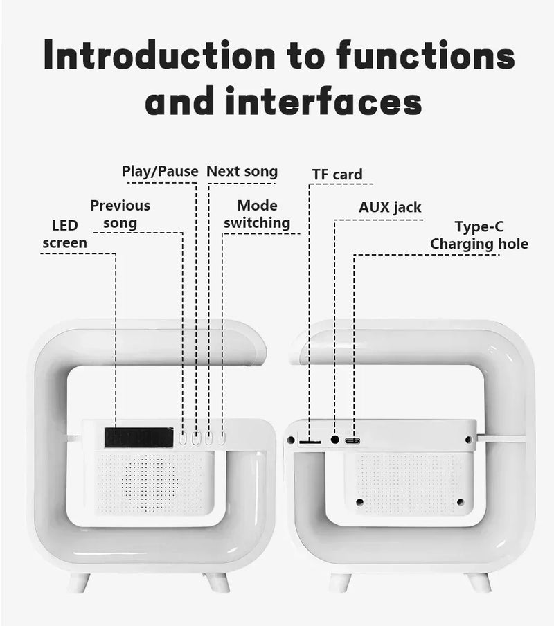 Bluetooth Speaker Wireless Charger Pad Stand TF RGB Night Light Earphone Fast Charging Station for Airpods iPhone Samsung Xiaomi