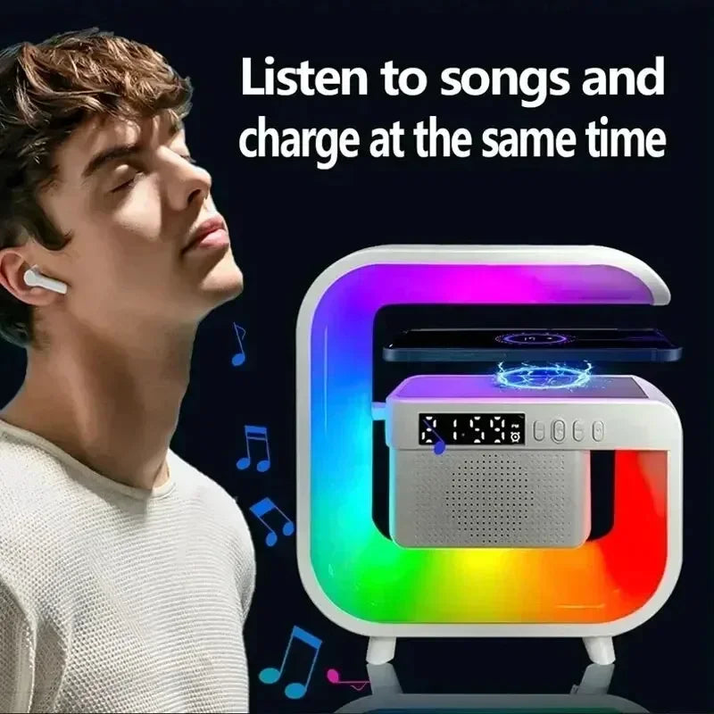 Bluetooth Speaker Wireless Charger Pad Stand TF RGB Night Light Earphone Fast Charging Station for Airpods iPhone Samsung Xiaomi