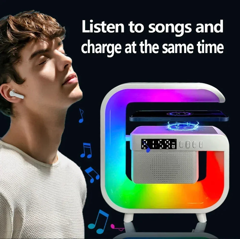 Bluetooth Speaker Wireless Charger Pad Stand TF RGB Night Light Earphone Fast Charging Station for Airpods iPhone Samsung Xiaomi